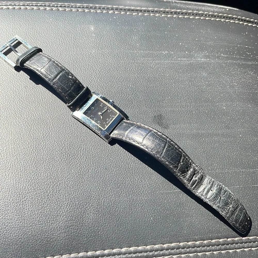 FENDI watch black leather band with chrome hardware With RARE black face